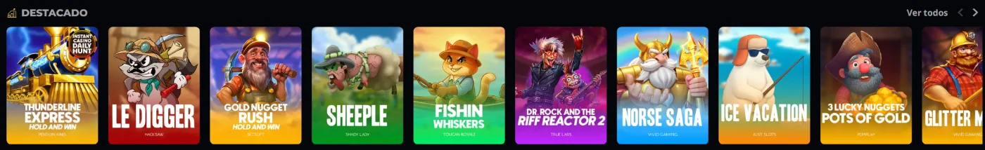 Instant Win casino juegos destacados con una selección de slots populares
