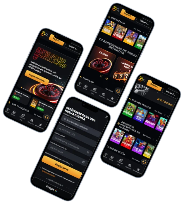 Instant Win casino versión móvil con juegos, registro y plataforma de casino online